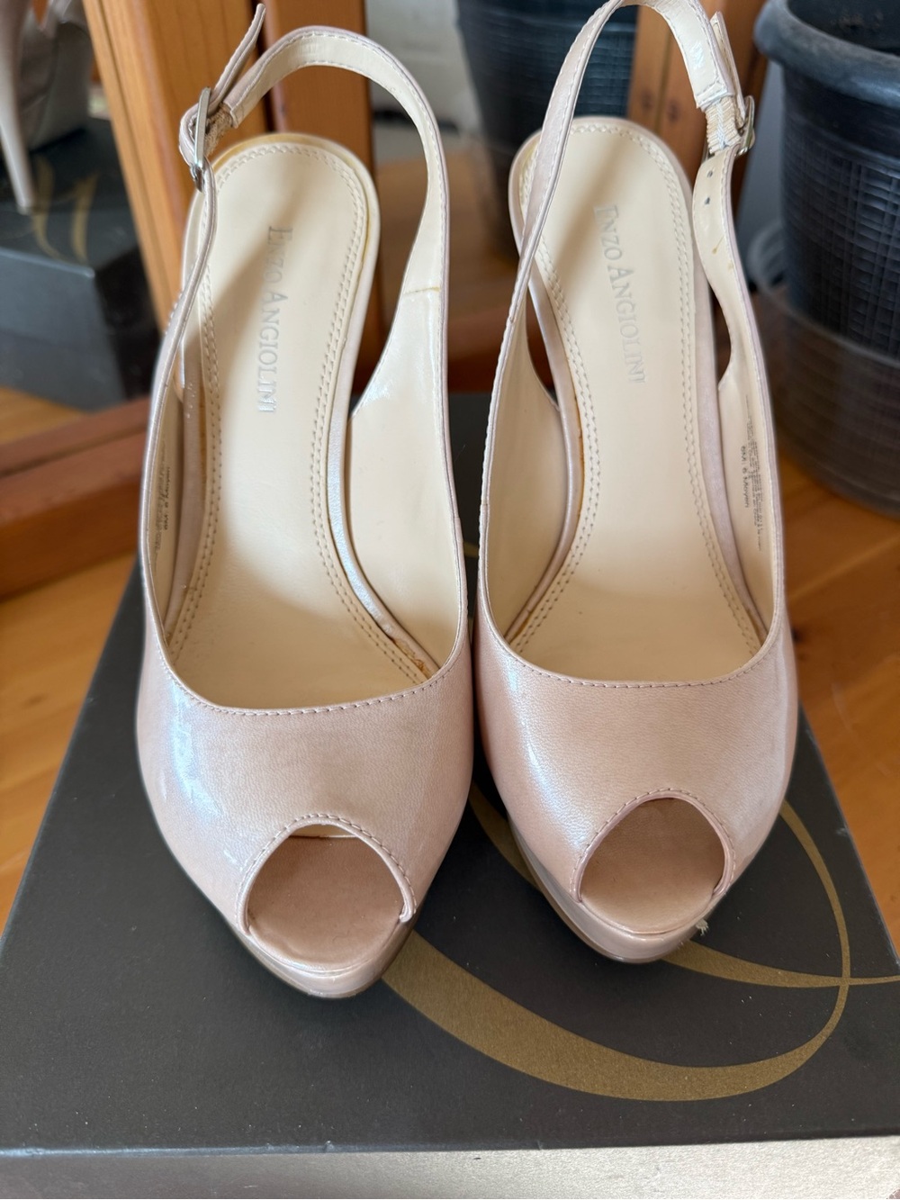 Enzo Angiolini Light Pink Peep-Toe Slingback Heels